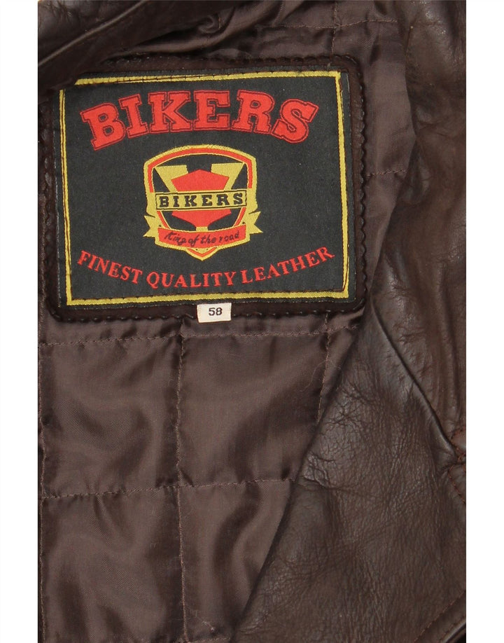 BIKERS Giacca blazer in pelle da uomo a 4 bottoni IT 58 4XL Pelle marrone