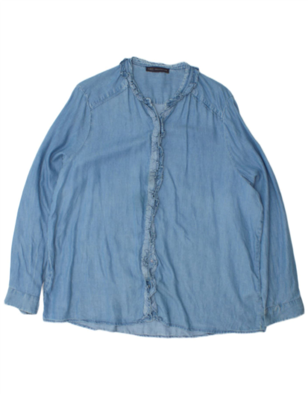 Camicia Marks & Spencer da donna con volant sul davanti UK 20 2XL cotone blu