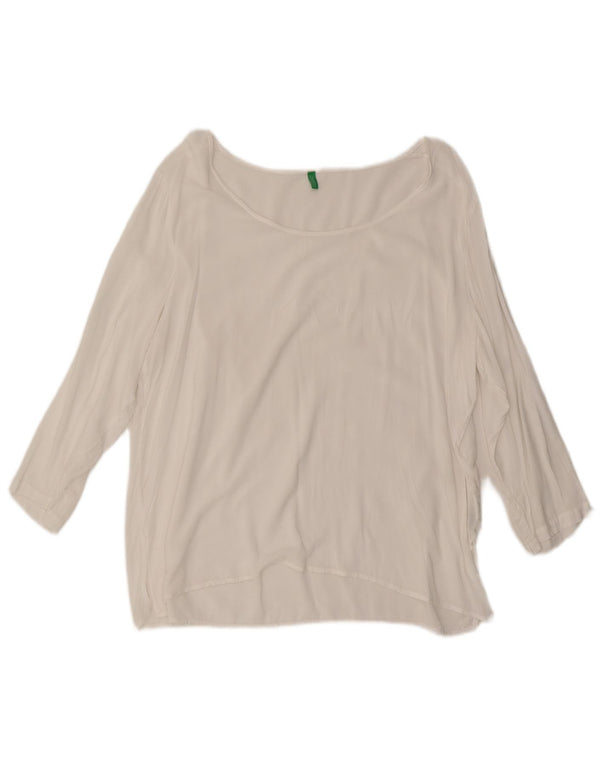 Top da donna Benetton manica 3/4 UK 18 XL viscosa bianca