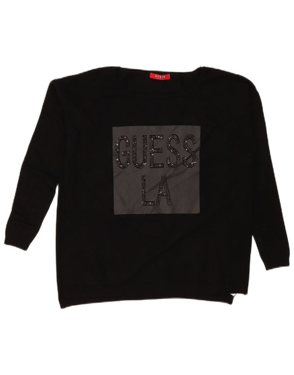 Guess Maglione da donna oversize con scollo a barca con grafica UK 10 Small Nero