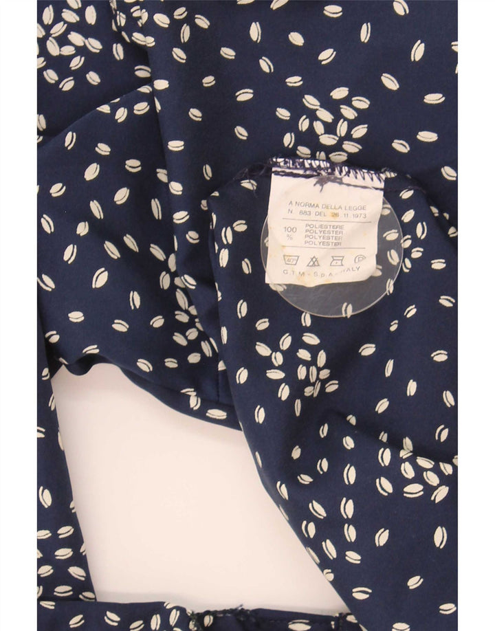 Camicetta camicia vintage da donna UK 16 grande poliestere maculato blu navy