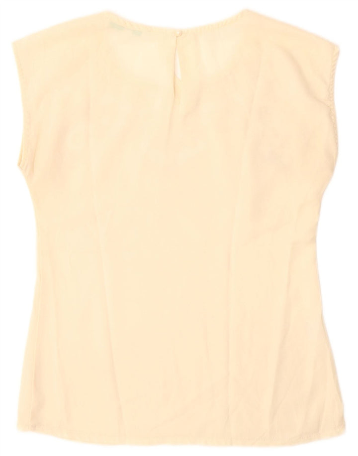 Top camicetta da donna vintage UK 12 Poliestere floreale beige medio