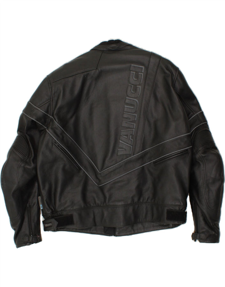 VANUCCI Mens Motorcycle Graphic Biker Jacket UK 40 Large Black Leather Vintage Vanucci and Second-Hand Vanucci from Messina Hembry 