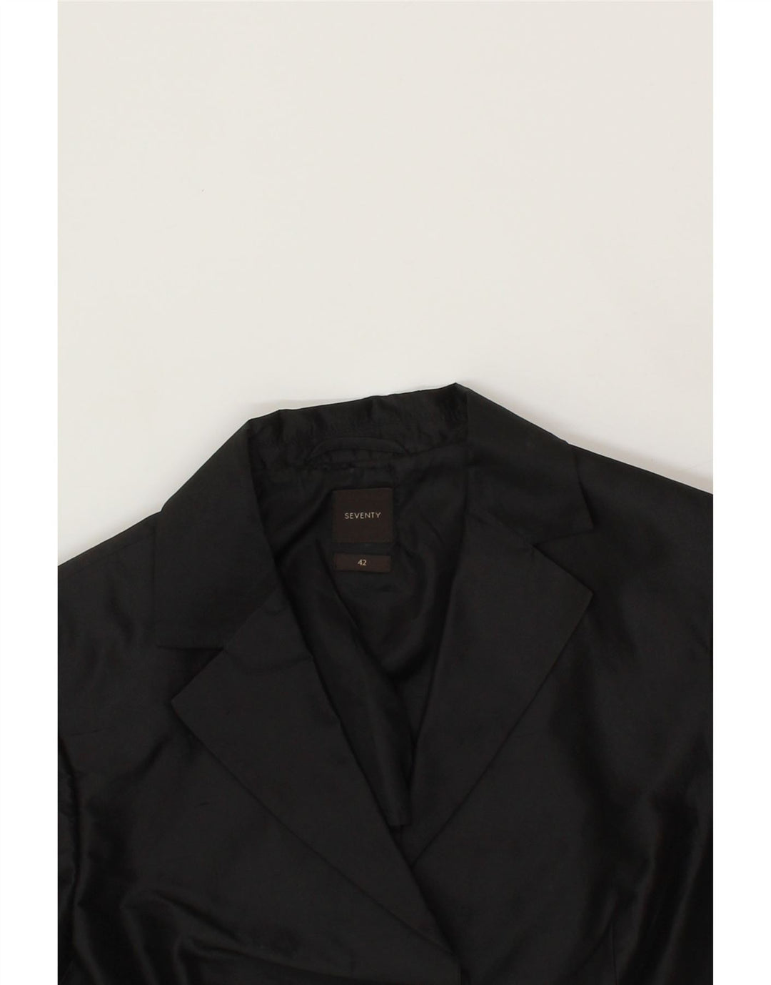 SEVENTY Womens 2 Button Blazer Jacket IT 42 Medium Black Silk Vintage Seventy and Second-Hand Seventy from Messina Hembry 