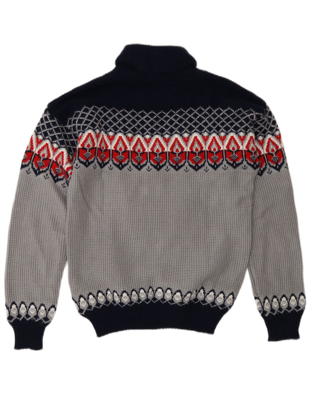 Maglione maglione vintage da uomo con collo alto, blu medio, acrilico Fair Isle