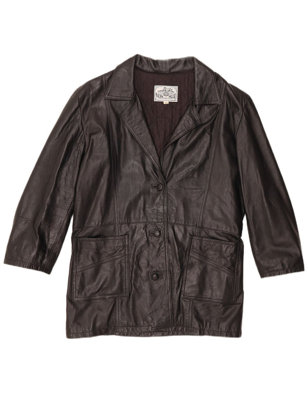 Giacca blazer in pelle vintage da donna a 3 bottoni IT 50 XL in pelle nera