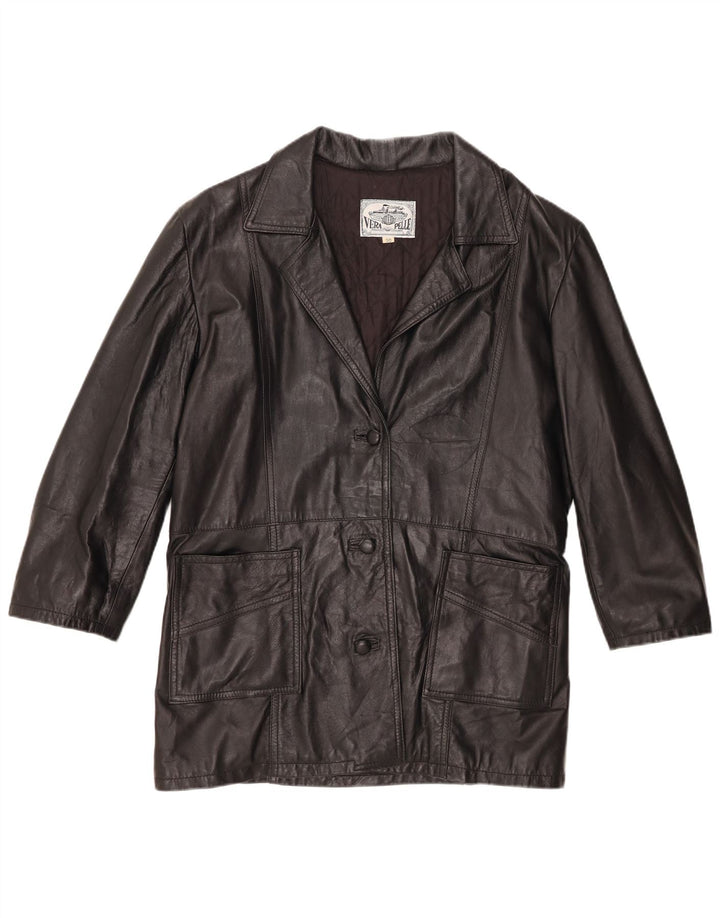 Giacca blazer in pelle vintage da donna a 3 bottoni IT 50 XL in pelle nera