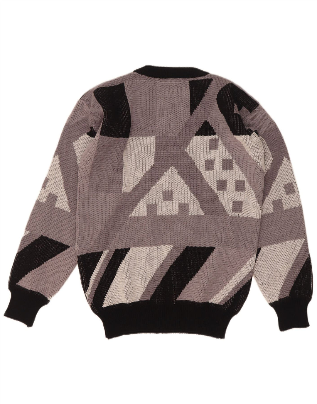 Maglione girocollo da uomo vintage IT 48 Acrilico geometrico grigio medio