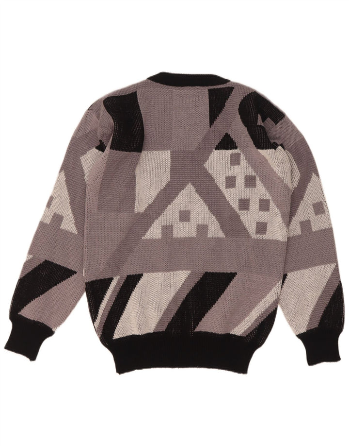 Maglione girocollo da uomo vintage IT 48 Acrilico geometrico grigio medio