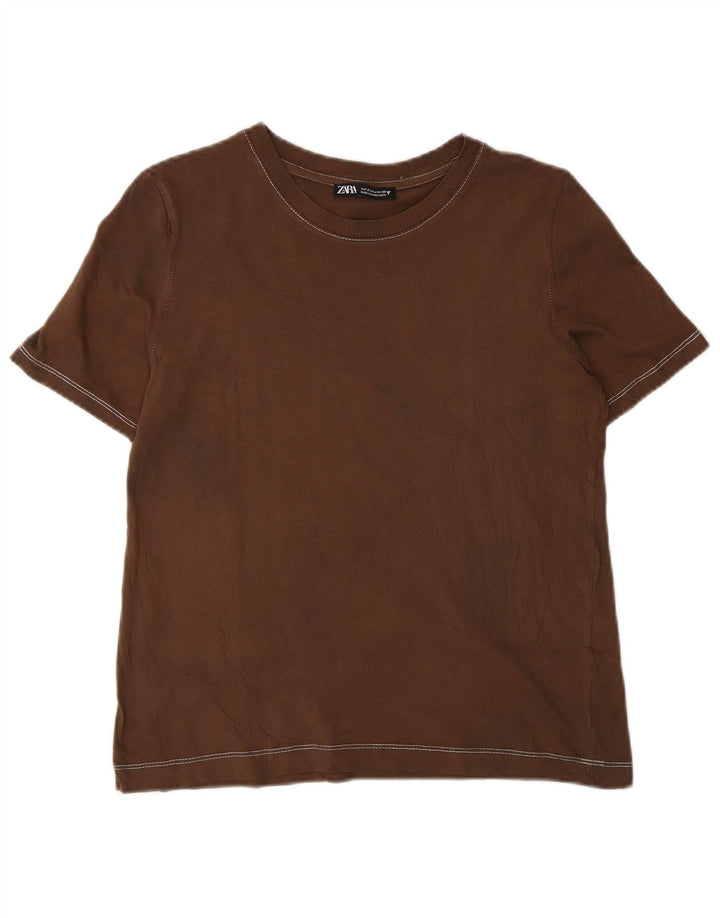 T-shirt Zara da donna Top UK 10 piccola marrone