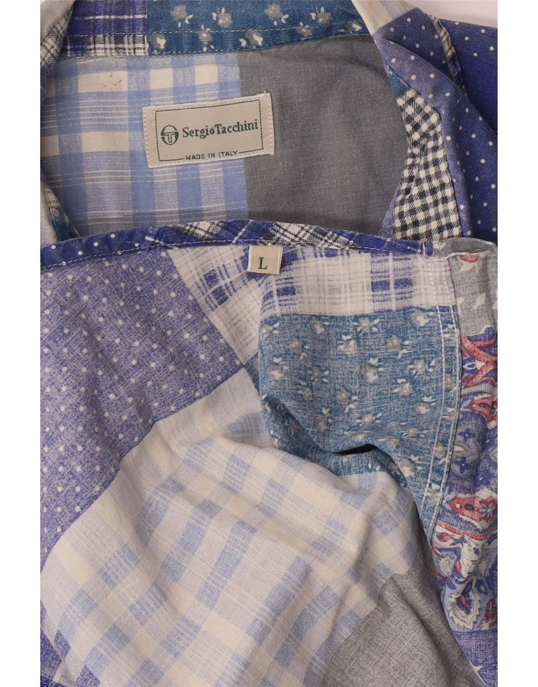 Camicia da uomo a maniche corte Sergio Tacchini grande patchwork blu
