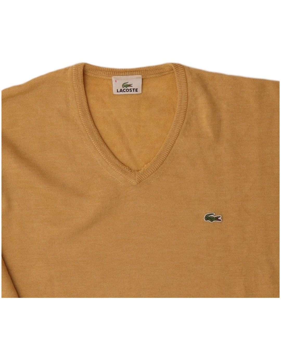 LACOSTE Maglione da uomo con scollo a V taglia 6 XL Lana vergine gialla