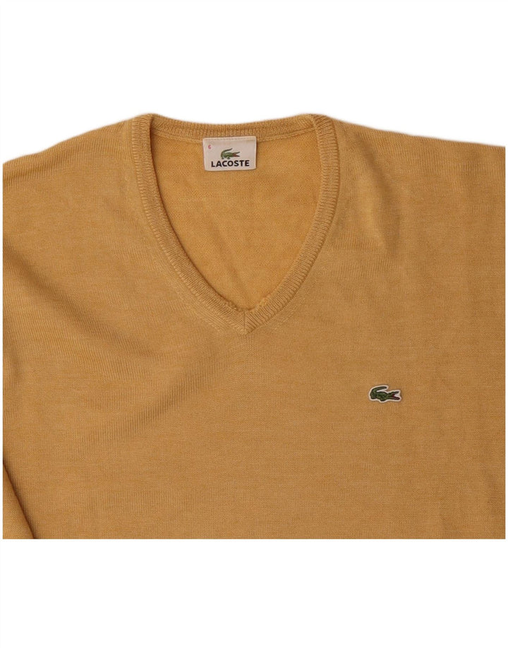 LACOSTE Maglione da uomo con scollo a V taglia 6 XL Lana vergine gialla