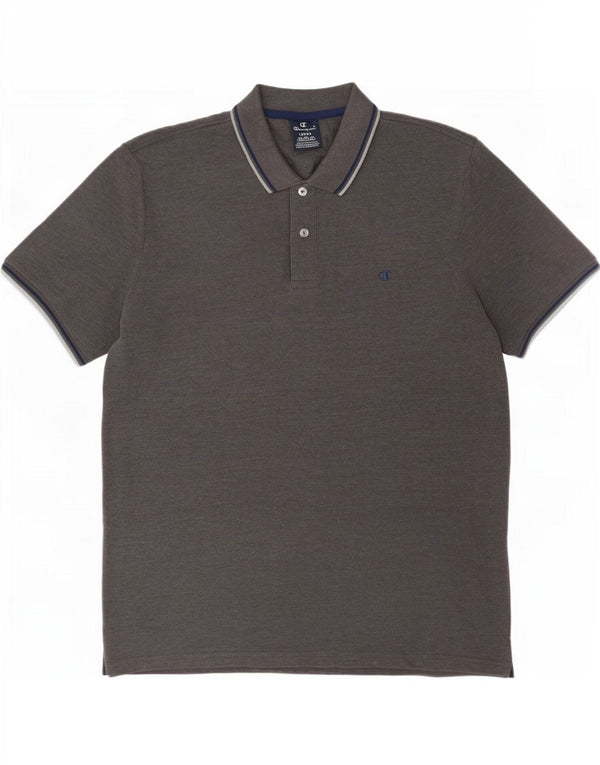 Polo da uomo Champion grande in cotone a righe grigie