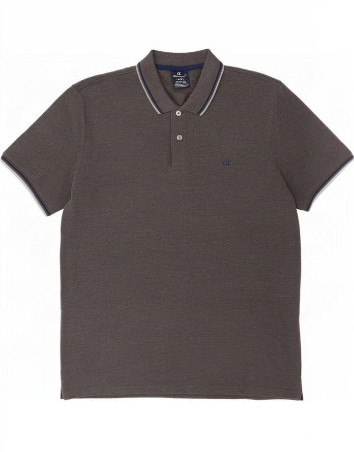 Polo da uomo Champion grande in cotone a righe grigie