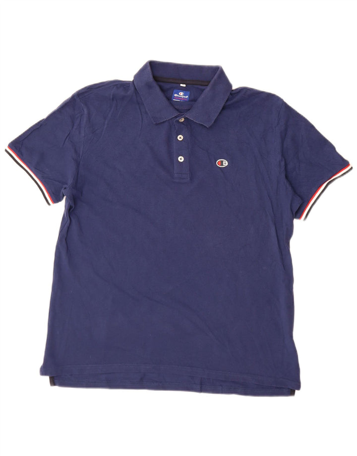 Polo da uomo Champion in cotone a righe medie blu navy