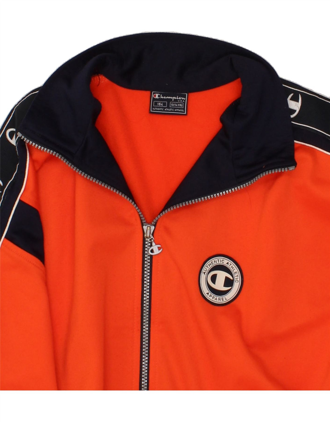 CHAMPION Boys Graphic Tracksuit Top Jacket 13-14 Years Orange Colourblock Vintage Champion and Second-Hand Champion from Messina Hembry 