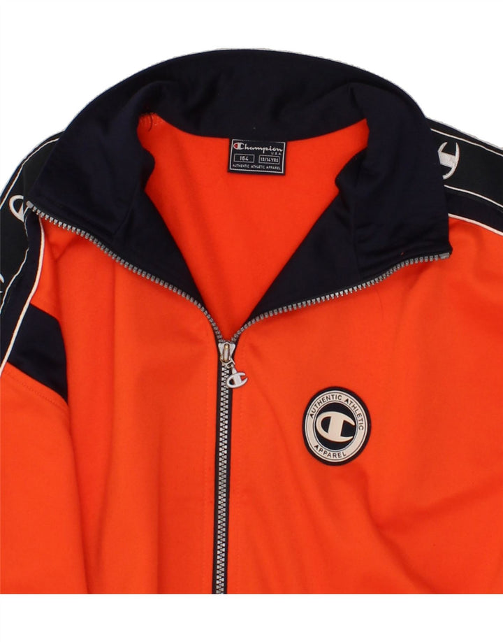 CHAMPION Boys Graphic Tracksuit Top Jacket 13-14 Years Orange Colourblock Vintage Champion and Second-Hand Champion from Messina Hembry 