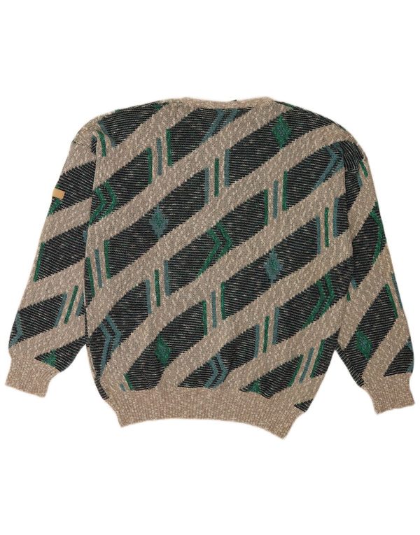 Maglione vintage da uomo con scollo a barca XL a righe multicolore