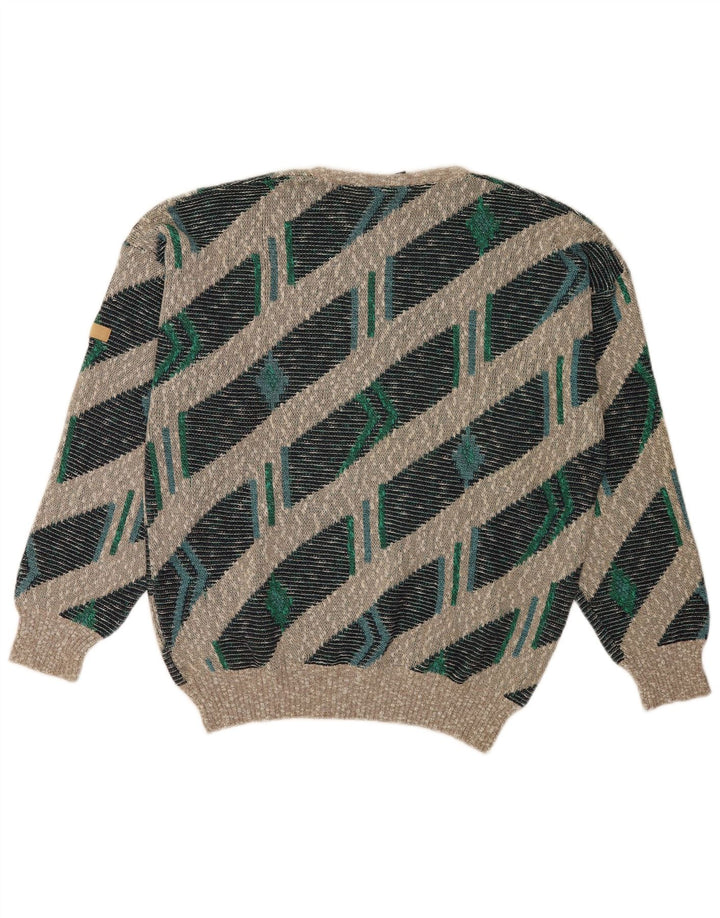 Maglione vintage da uomo con scollo a barca XL a righe multicolore