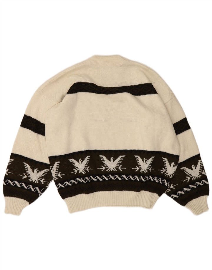 Maglione da uomo vintage con collo alto e grafica, grande Fair Isle bianco