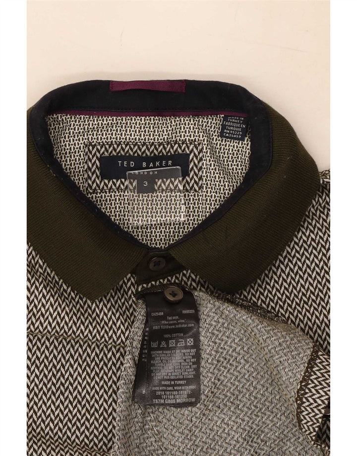 Polo da uomo Ted Baker taglia 3, cotone geometrico kaki medio