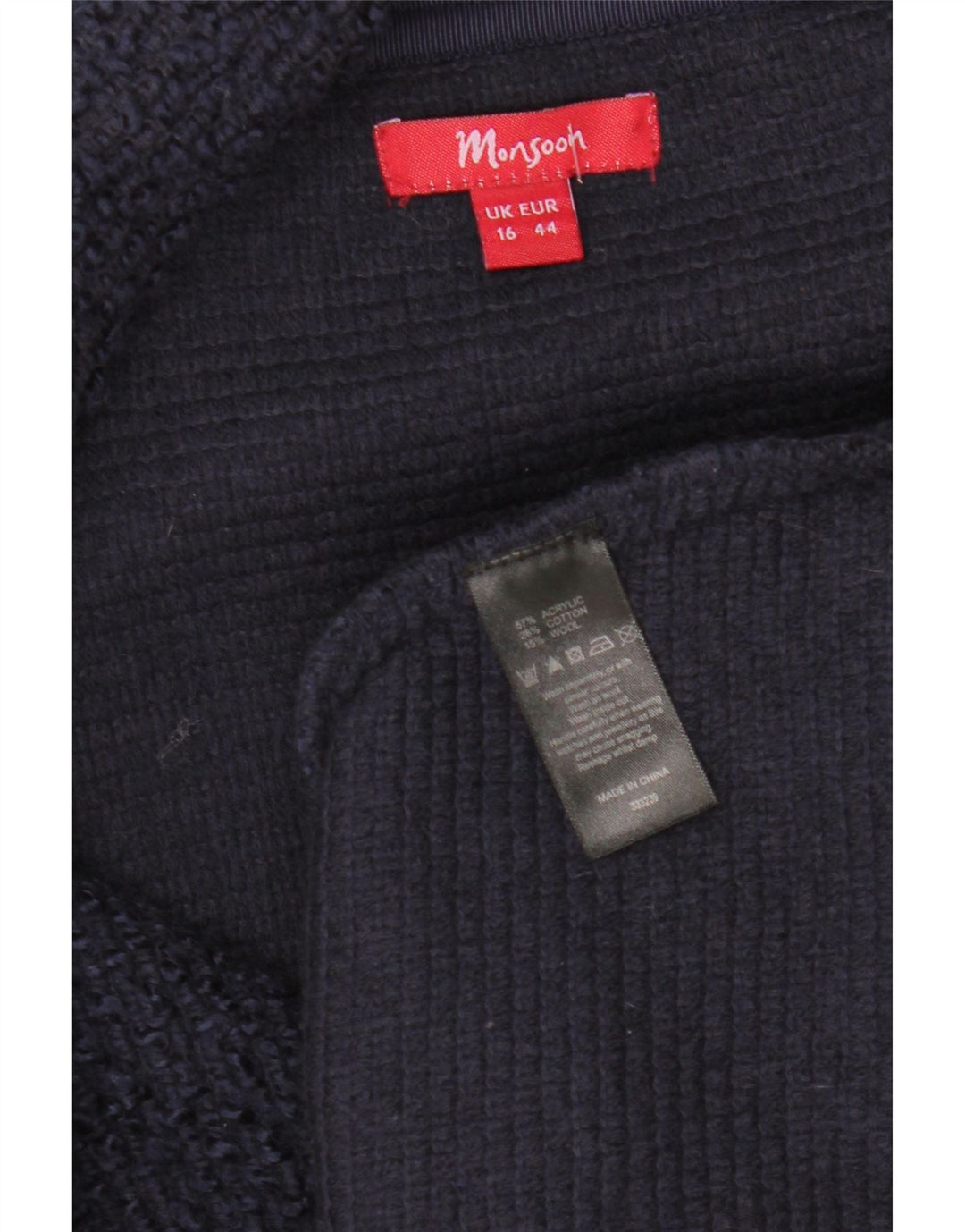 MONSOON Giacca blazer da donna a 3 bottoni UK 16 Large blu navy in acrilico