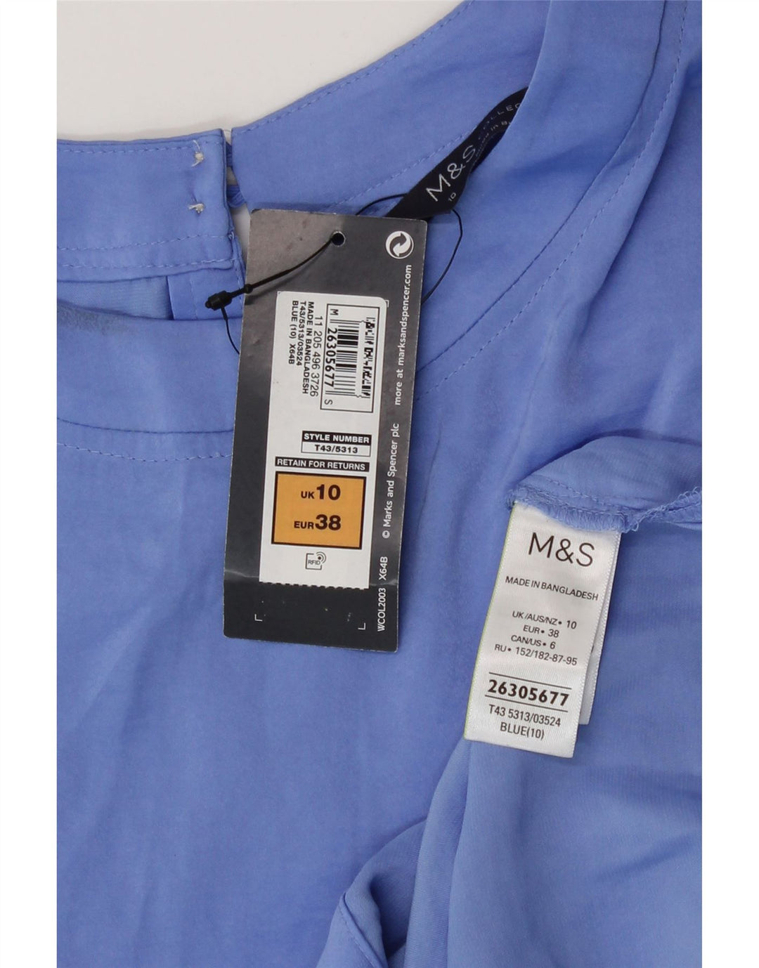 Top in camicetta a maniche corte da donna Marks & Spencer UK 10 piccolo poliestere blu