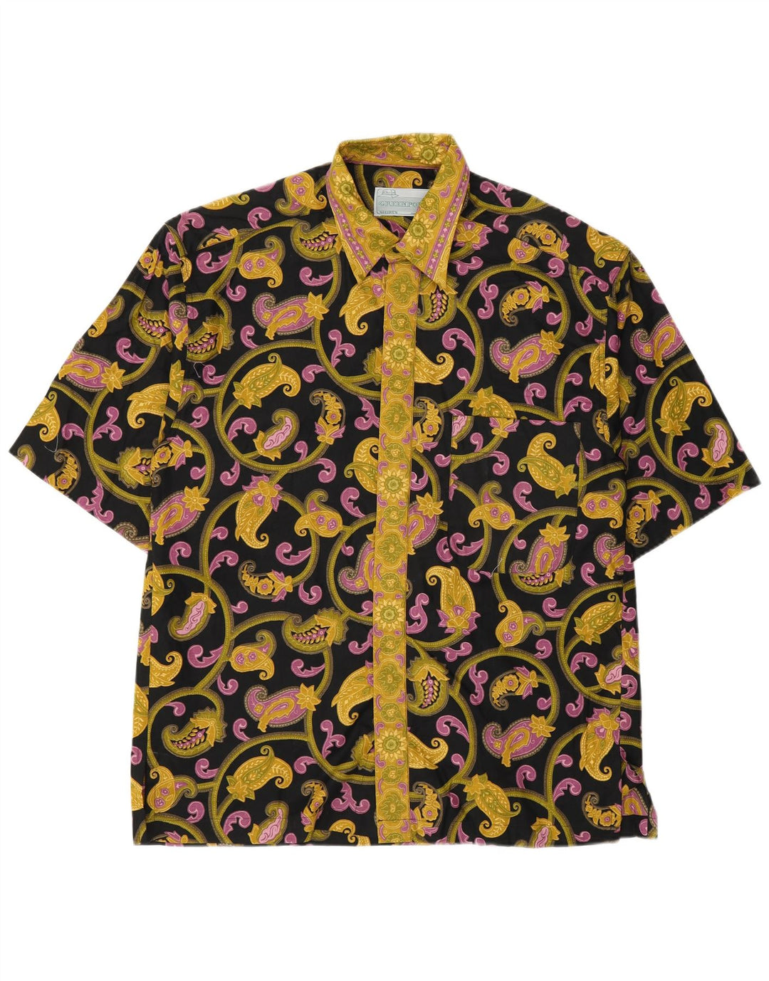 Camicia vintage da uomo a maniche corte in cotone cachemire nero medio