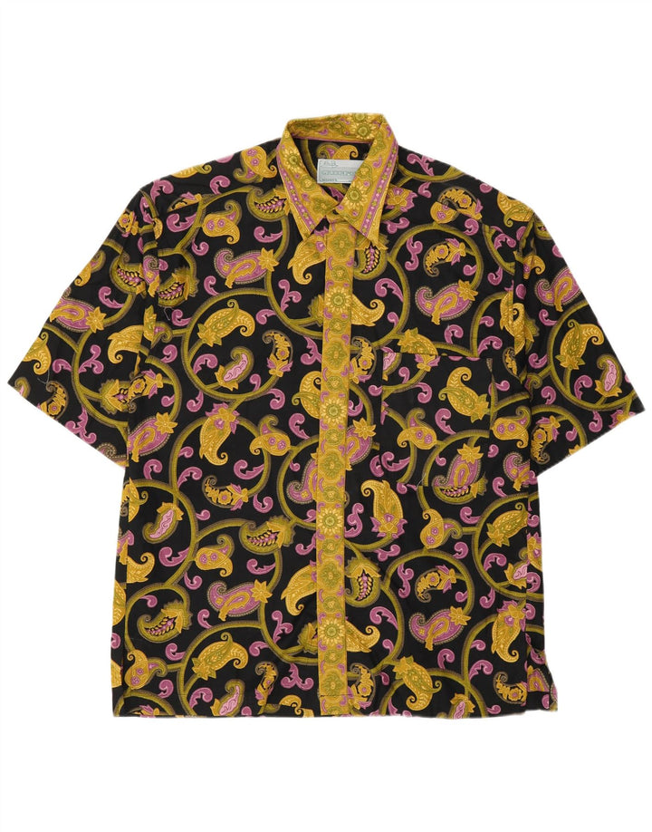 Camicia vintage da uomo a maniche corte in cotone cachemire nero medio