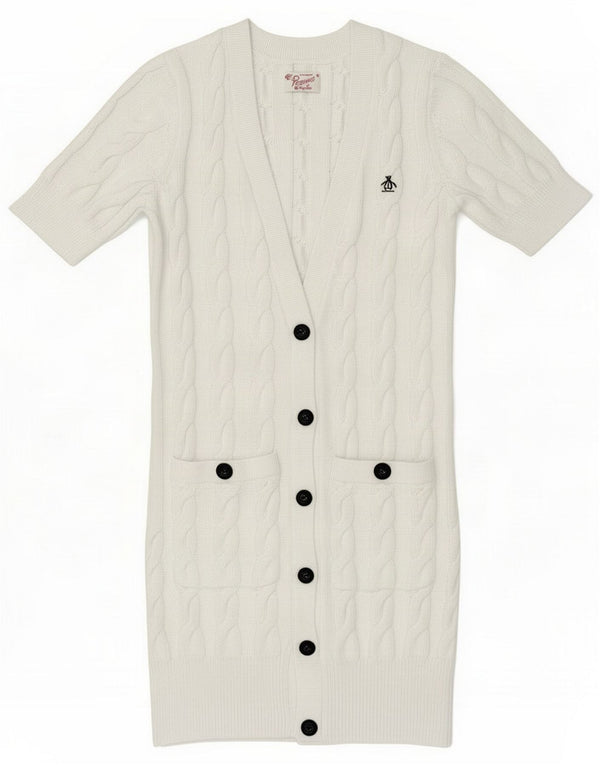 Penguin Maglione cardigan a maniche corte da donna UK 10 Small Bianco