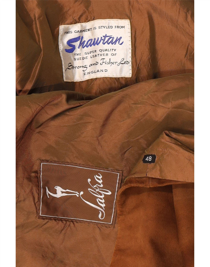 STRONG & FISHER LTD Soprabito vintage in pelle scamosciata da donna UK 18 XL Marrone classico