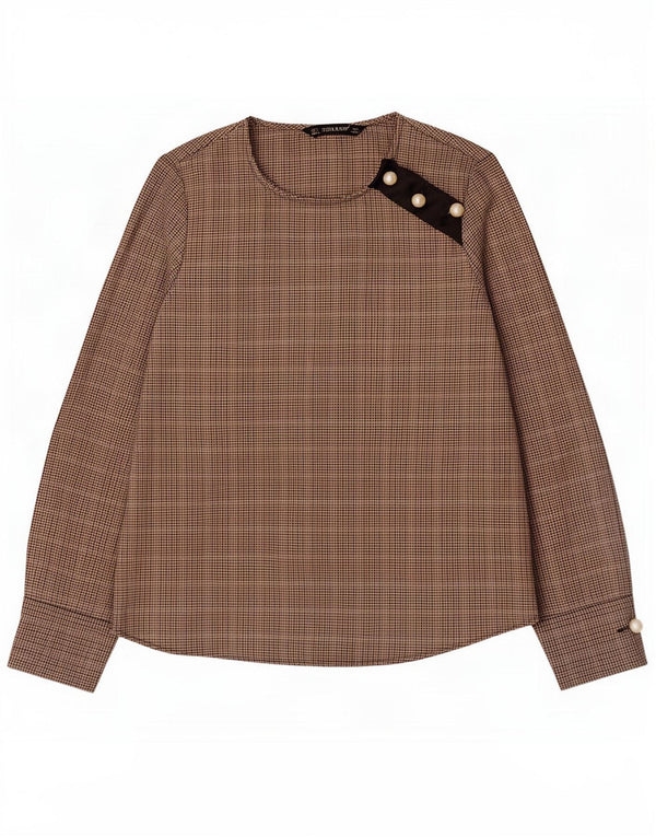 Camicetta a maniche lunghe da donna Zara UK 10 Small Marrone a spina di pesce in poliestere