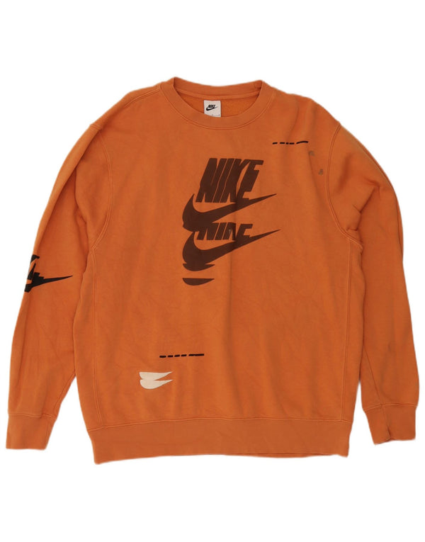 Felpa grafica Nike da uomo, maglione grande, cotone arancione