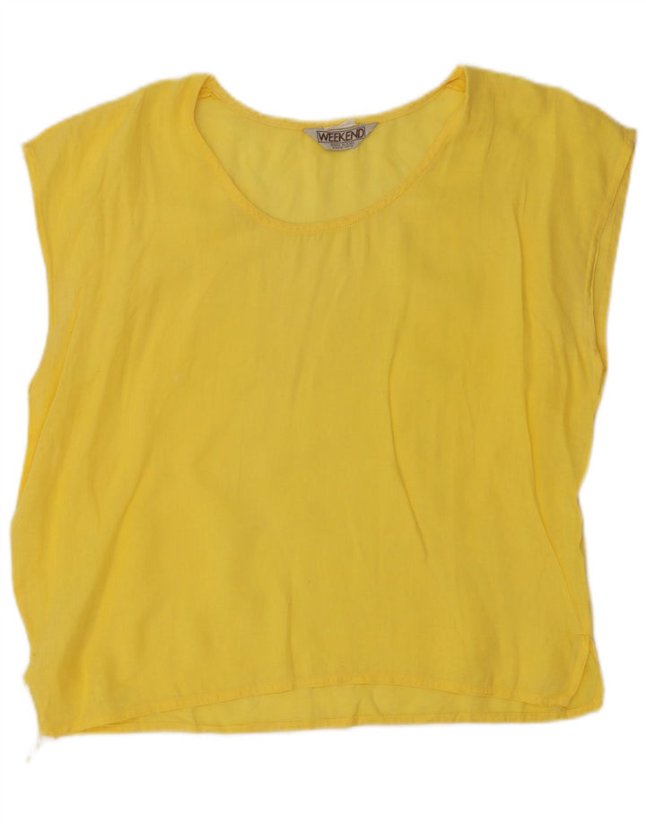 Camicetta senza maniche da donna VINTAGE Top UK 18 XL Lino giallo