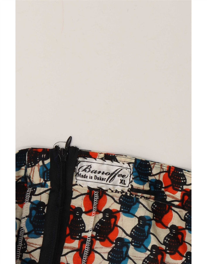 Gonna vintage con volant motivo astratto da donna XL W32 multicolore