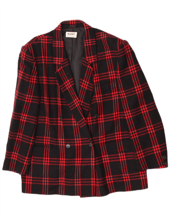 Planet Womens Double Breasted Blazer Jacket UK 16 Large Black Plaid Wool