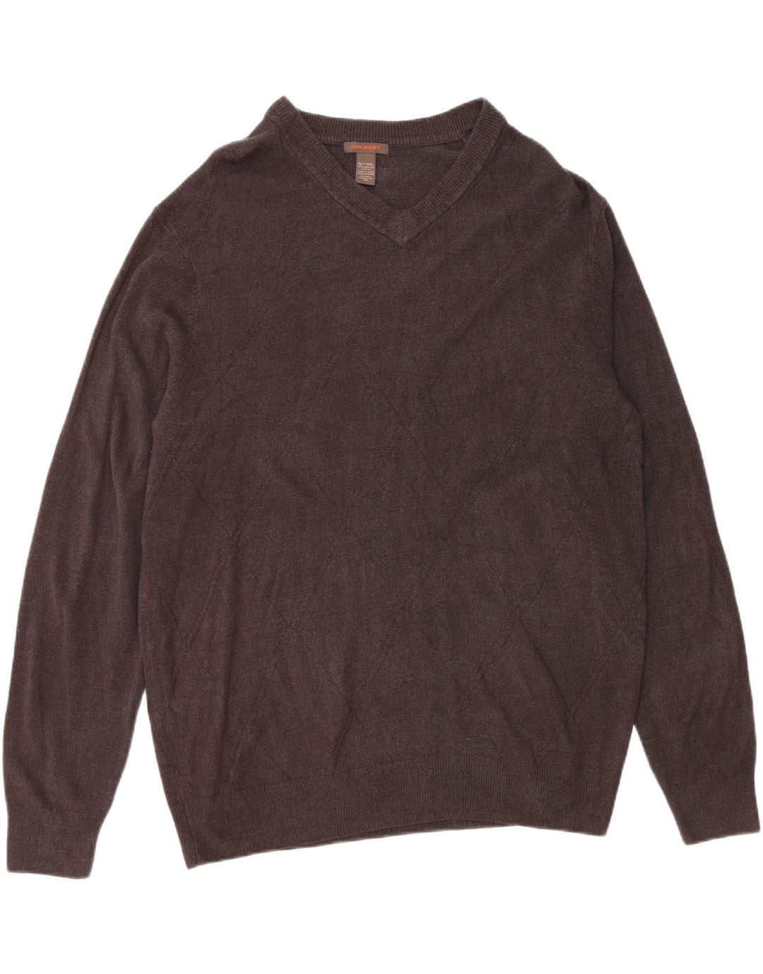 DOCKERS Mens Tall V-Neck Jumper Sweater XL Black Check Acrylic