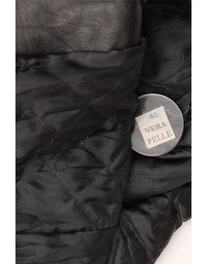 Cappotto in pelle da donna vintage IT 40 piccolo in pelle nera