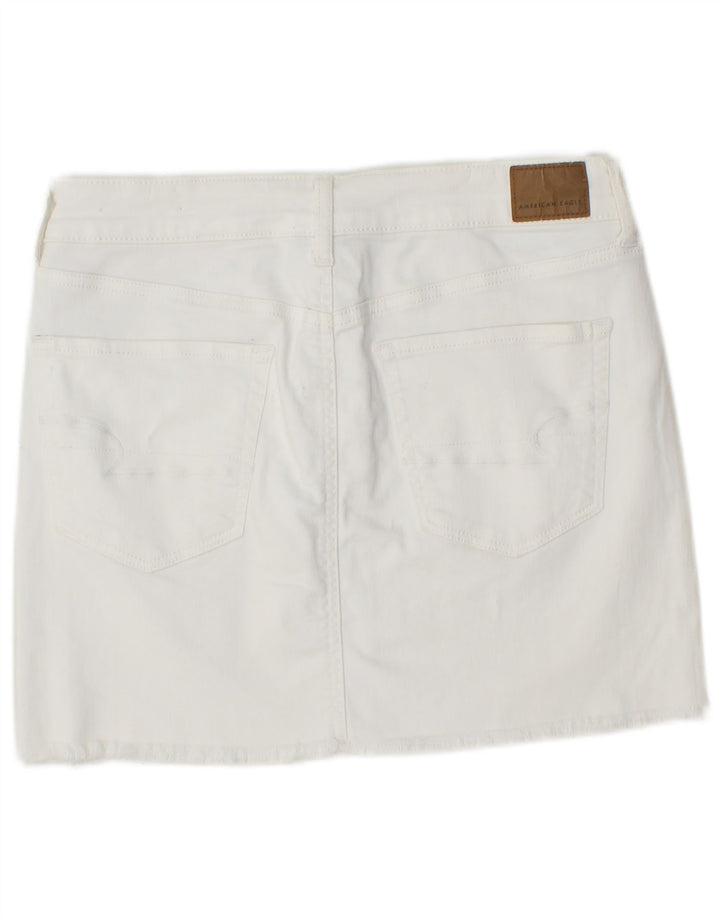 AMERICAN EAGLE Mini gonna in denim da donna UK 14 Media W30 Cotone bianco