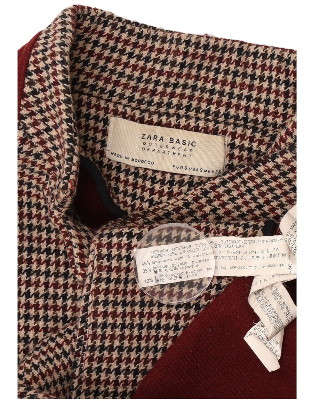 Cappotto doppiopetto oversize da donna Zara UK 10 piccolo pied de poule bordeaux