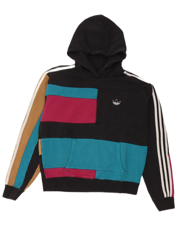 Felpa con cappuccio oversize da donna Adidas UK 10 Small Black Colourblock Cotton
