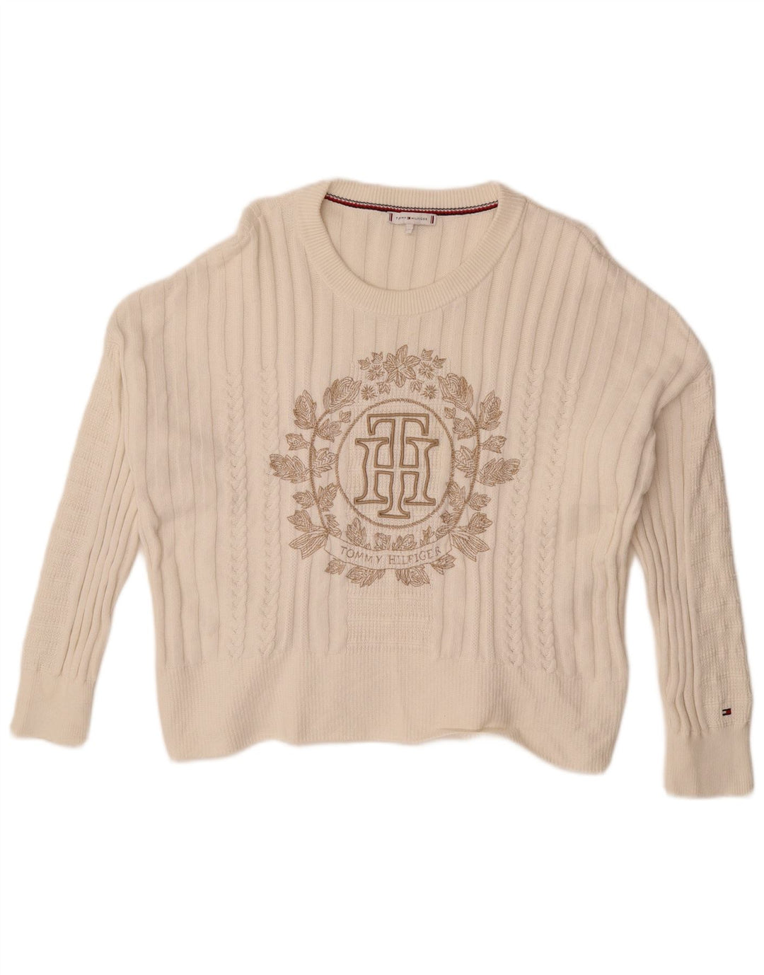 Maglione maglione girocollo con grafica da donna Tommy Hilfiger UK 14 bianco medio