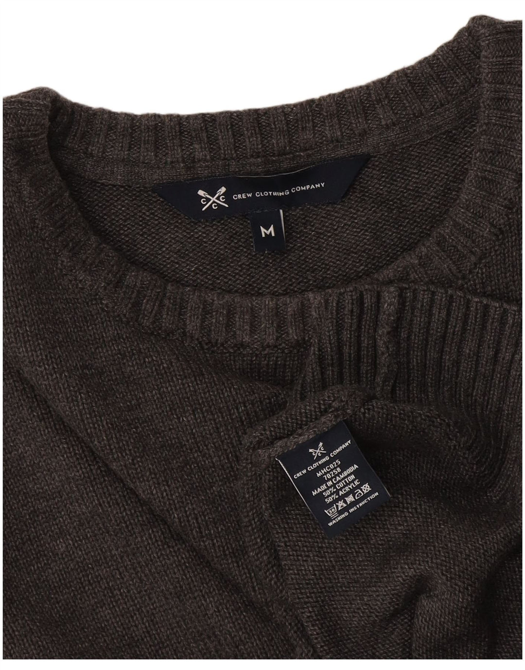 Crew Clothing Maglione da uomo con collo in cotone grigio medio