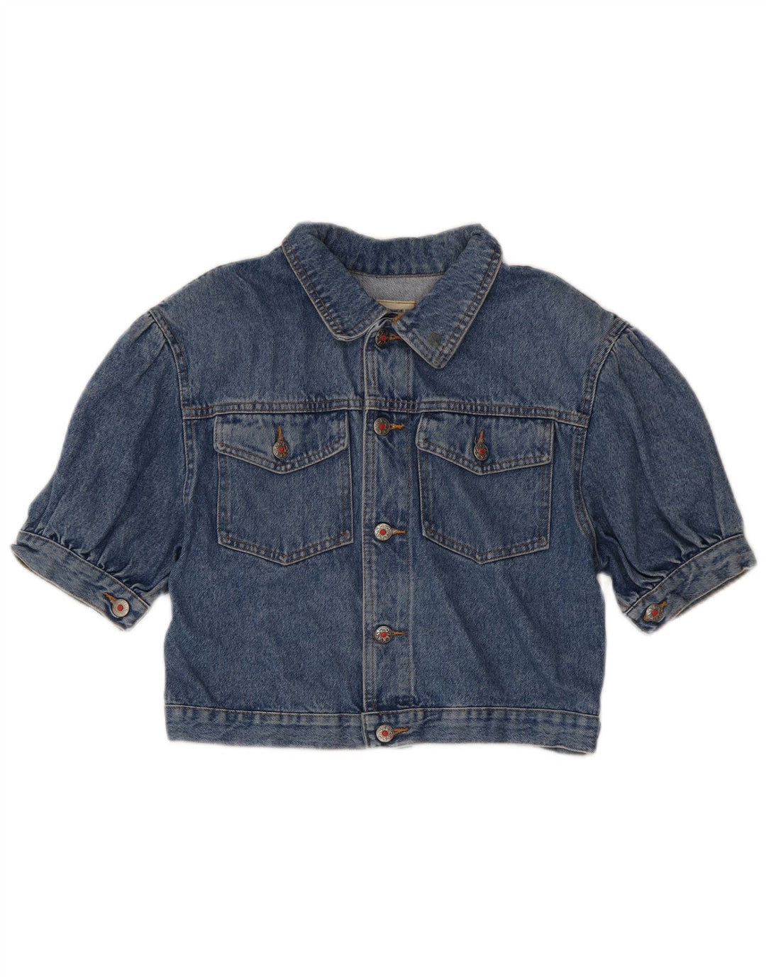 Giacca in denim a maniche corte corta da donna Fly Time IT 42 Cotone blu medio