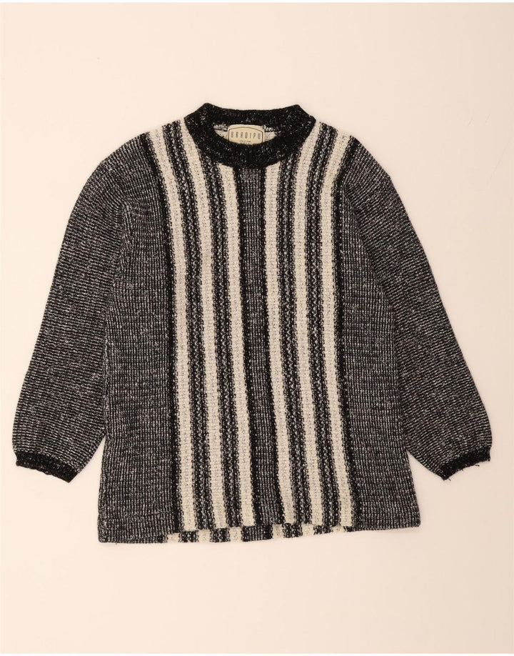 VINTAGE Womens Crew Neck Jumper Sweater UK 14 Medium Grey Striped Vintage Vintage and Second-Hand Vintage from Messina Hembry 