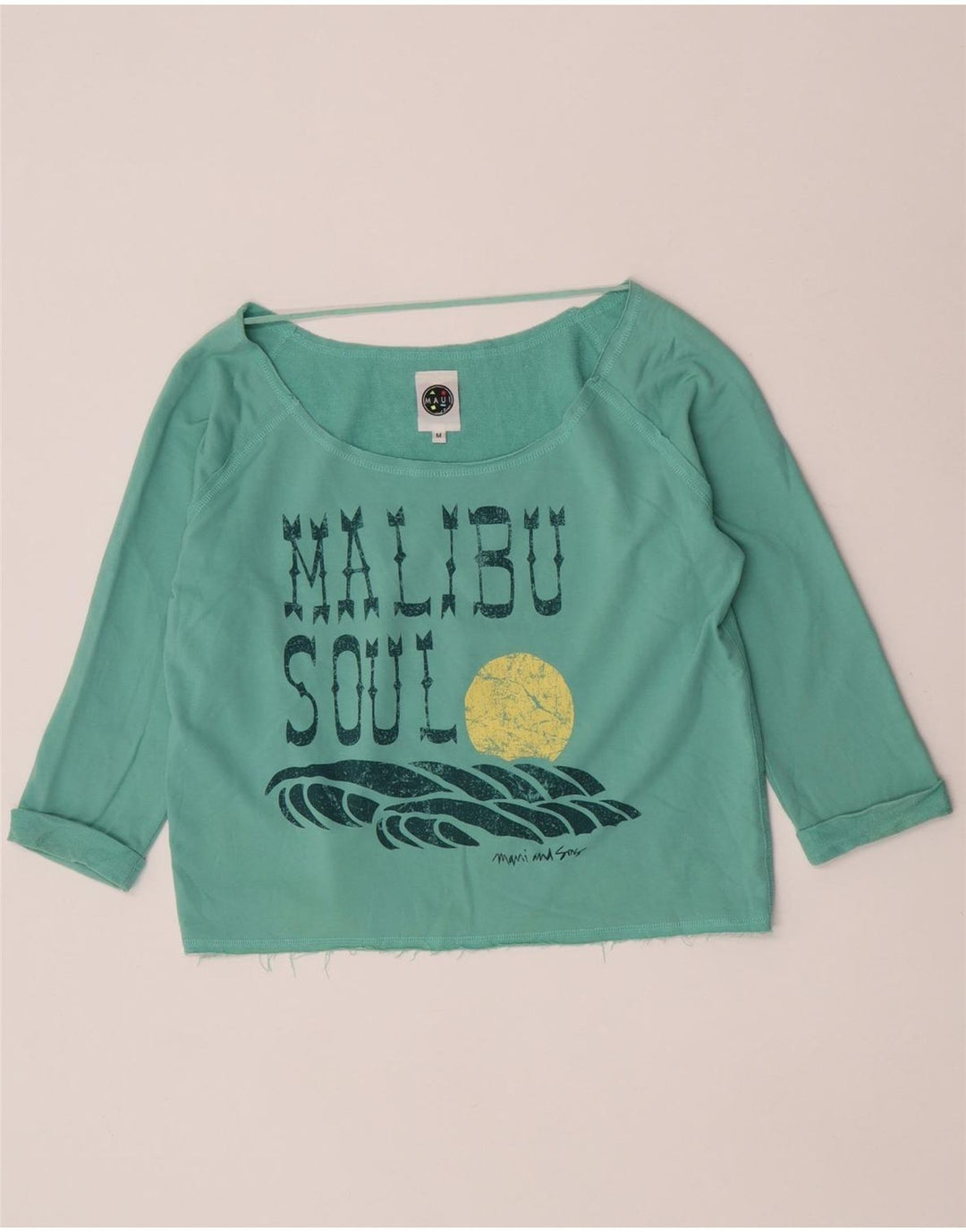 Top grafico corto da donna Maui and Sons manica 3/4 UK 14 turchese medio