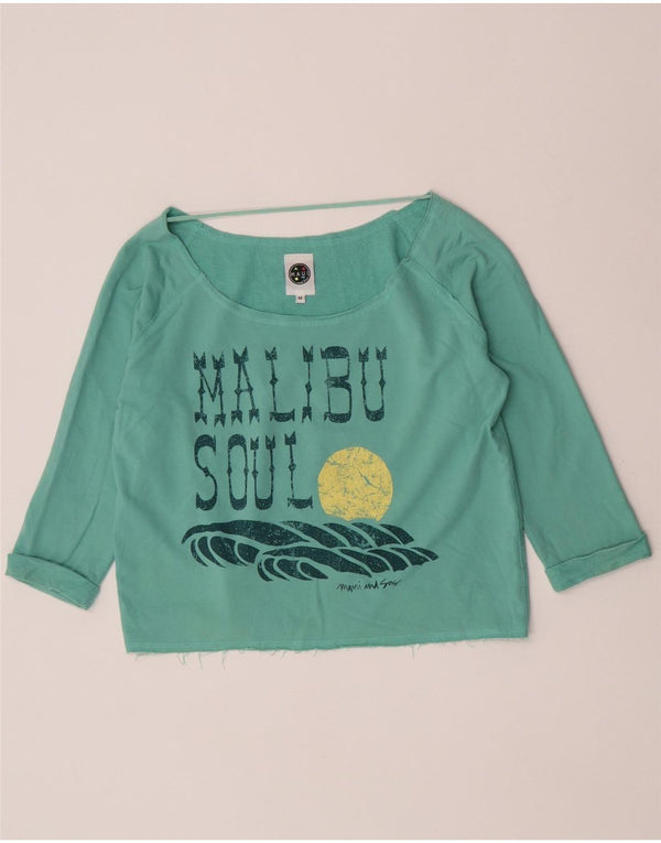 Top grafico corto da donna Maui and Sons manica 3/4 UK 14 turchese medio