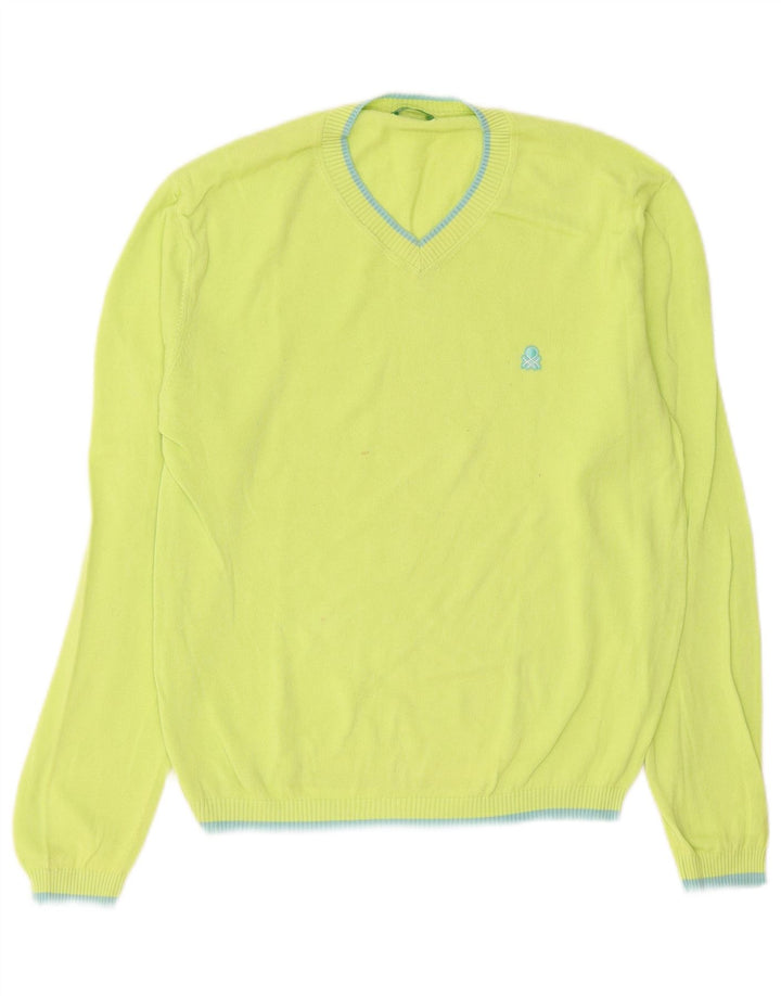 BENETTON Womens V-Neck Jumper Sweater UK 16 Large Green