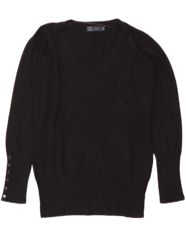 Maglione Zara da donna con scollo a V UK 14 Rayon nero medio
